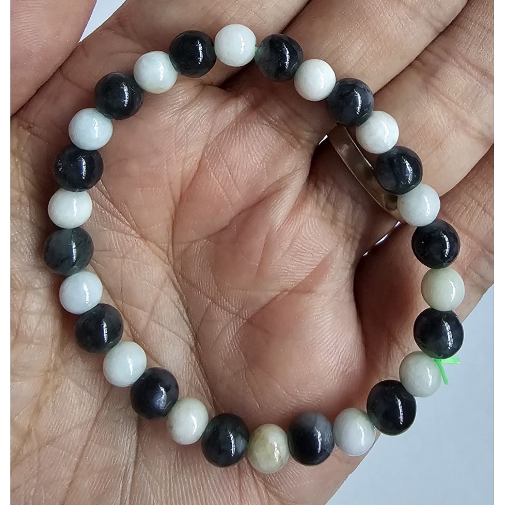 Gelang Batu Alam Jade Premium Yin Yang Hitam Putih / Gelang Batu Giok Minimalis