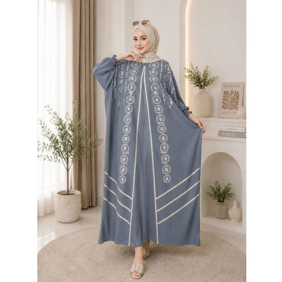 Gamis Kaftan Batik Busui Friendly Bahan Rayon Premium Model Kelelawar Jumbo Lengan Karet Baju Muslim