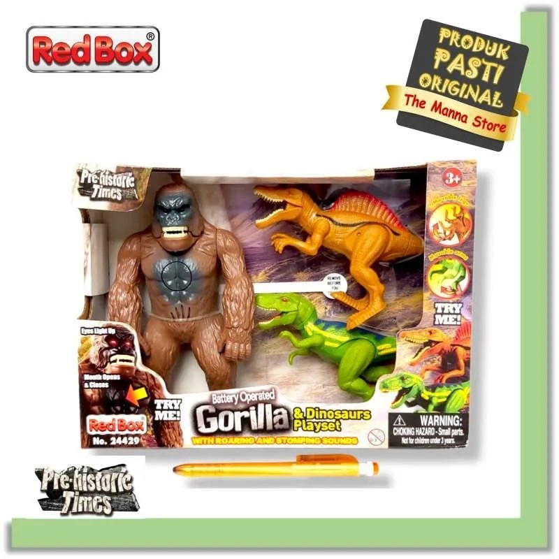 Red Box Toys Pre-Historic Times Battery Operated Gorilla & Dinosaurs Playset 24429 Kualitas Bagus Re