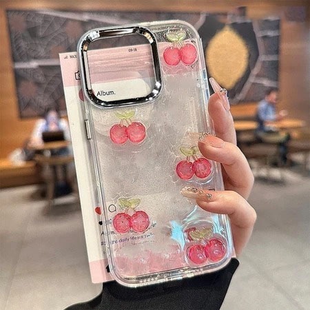 Case Iphone Cherry Aesthetic Clear Glitter - Hardcase/Case Hp Compatible For Iphone X Xr 11 12 13 14
