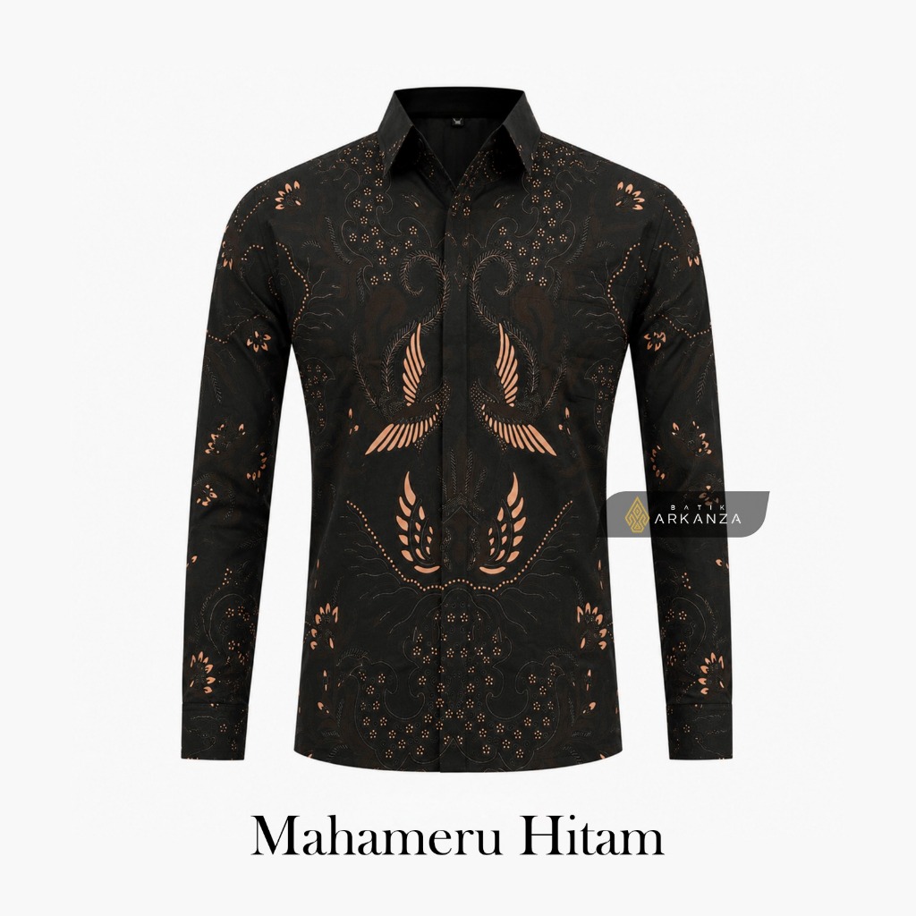 Kemeja Batik Arkanza Slimfit Lapis Furing Premium Motif MAHAMERU Hitam Batik Arkanza
