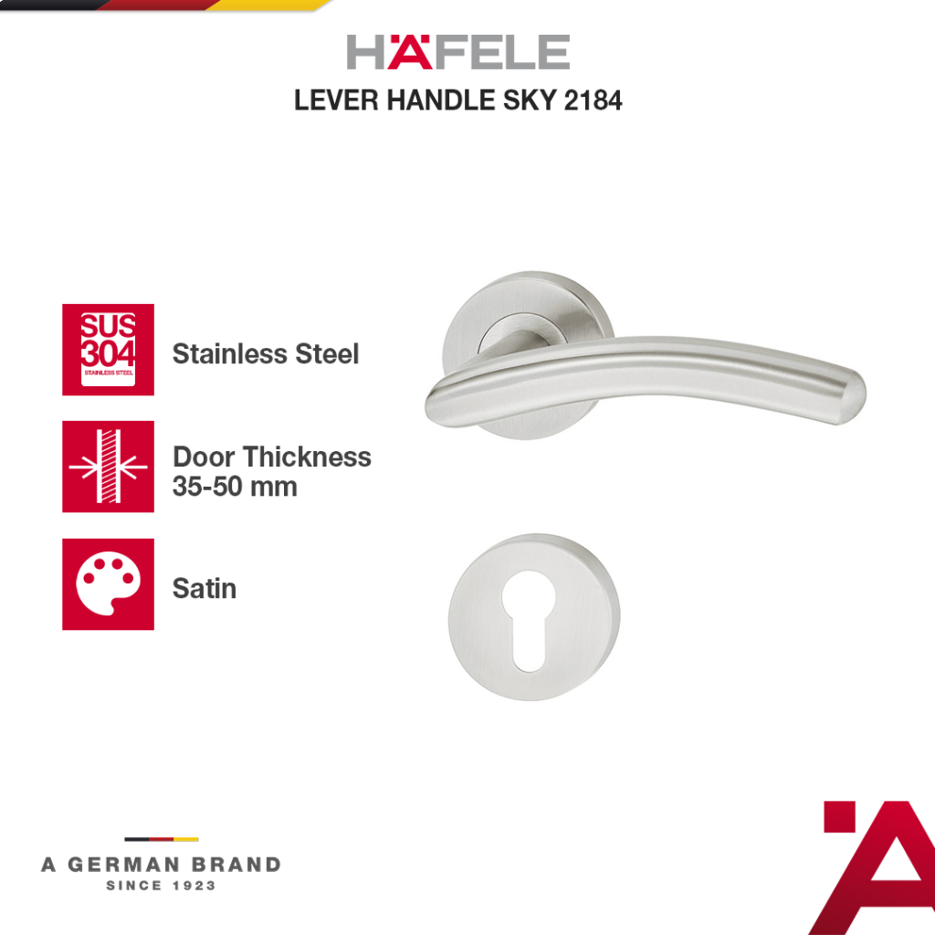 Hafele Skye 2184 Gagang Kunci Pintu/Pintu Rumah Satin Stainless Steel 304 - Pegangan Pintu Set Model