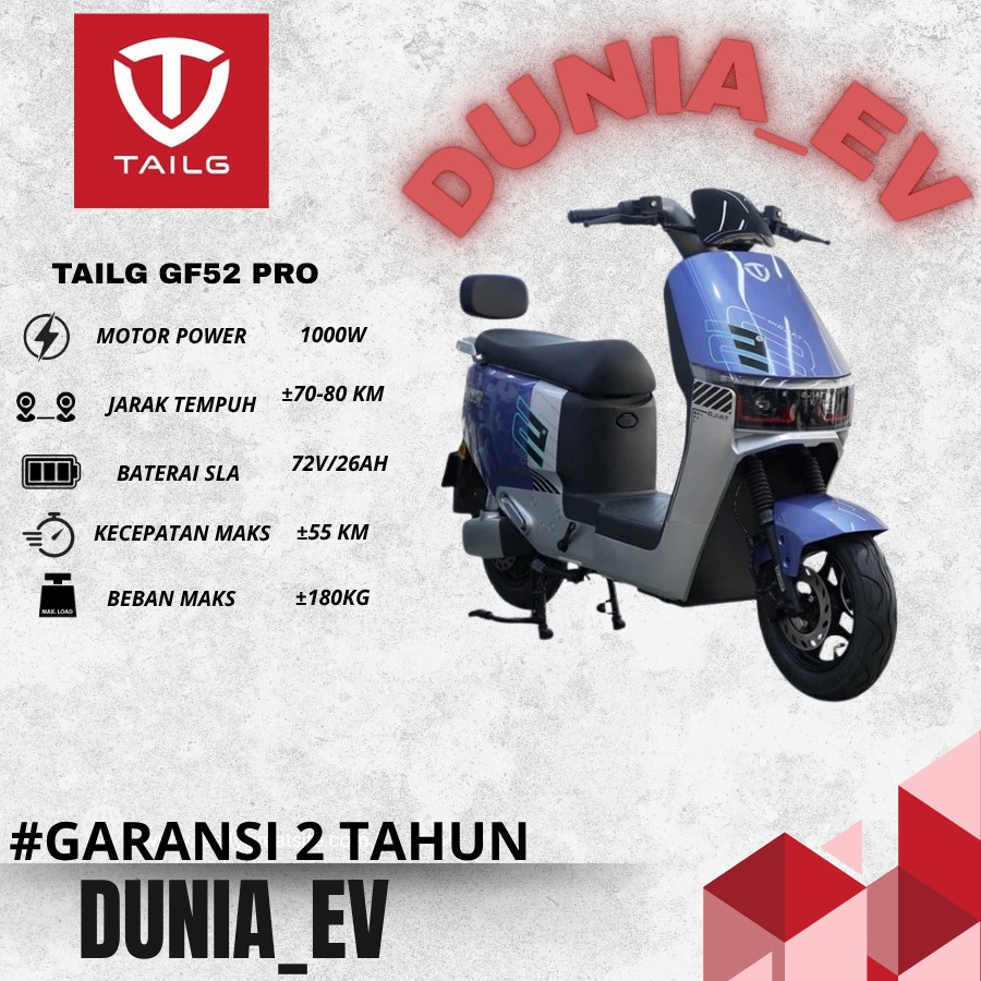 SEPEDA LISTRIK TAILG GF52 PRO DESIGN GAGAH MCB BATTERY SLA 72V/26Ah ORIGINAL TERBARU