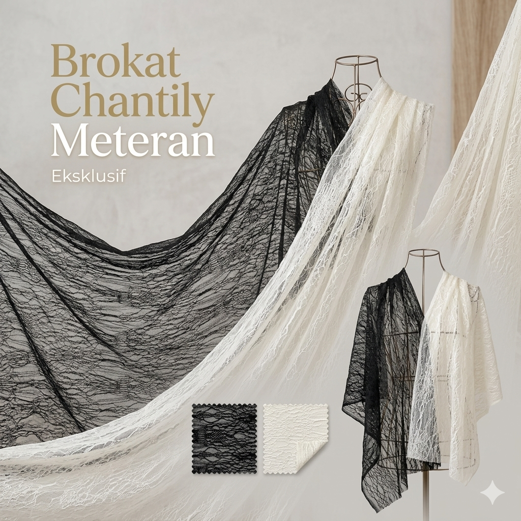 Kain Brokat Santili Meteran / Lace Chantily Meteran Lebar 150cm
