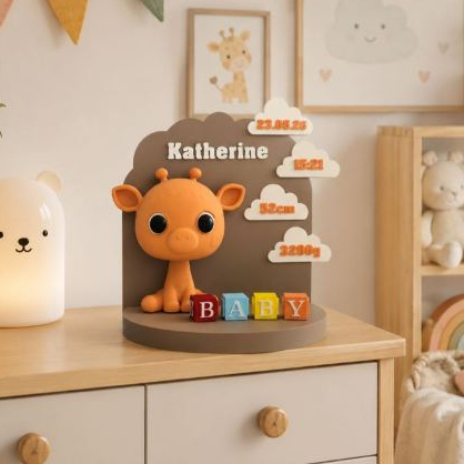 Baby Birth Stat 3D Custom Nama Bayi Jerapah | Dekorasi Data Kelahiran Bayi Custom Nama Tanggal Jam B