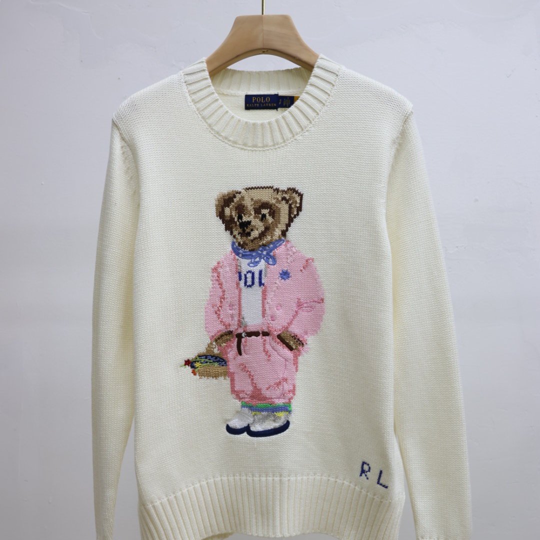 Ori~ POLO RL Sweater Rajut dengan Bordir Beruang Terbaru, Gaya Akademi Amerika