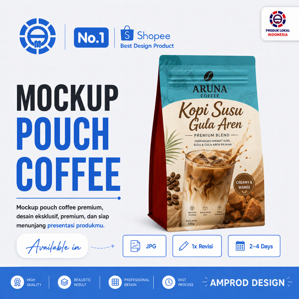 JASA DESAIN PRODUK MOCKUP  / DESAIN COFFEE POUCH / KEMASAN POUCH KOPI / MAKANAN  [ MOCKUP ONLY ]