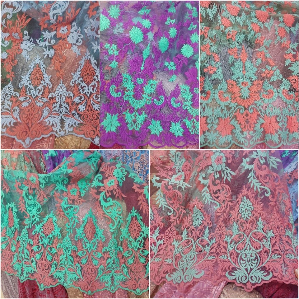 kain tile bordir Premium  - kain tile bordir mewah  - kain tile bordir motif bunga - AT