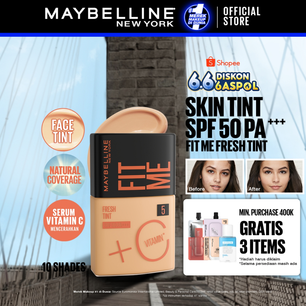 MAYBELLINE OFFICIAL Fit Me Fresh Tint 3 IN 1 30ml Skin Tint Foundation Tinted Sunscreen SPF 50 PA+++
