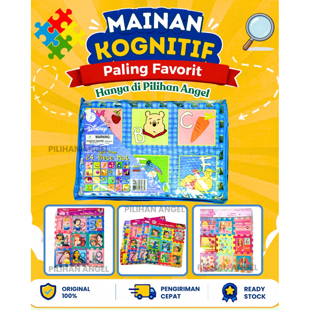 Mainan Edukasi Kognitif Anak -  Princess Putri Pooh - Karpet Puzzle EVA Foam Mat Huruf Angka Montess