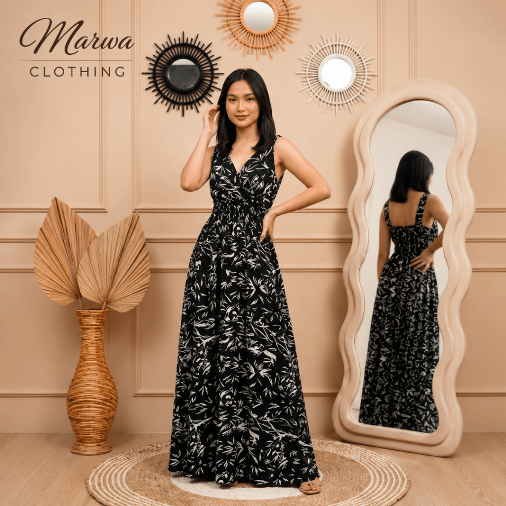Sasmaya - Dress Cangklong Bali Lengan Pendek V Neck Premium Rayon Daster Adem Motif Kekinian Hitam 3