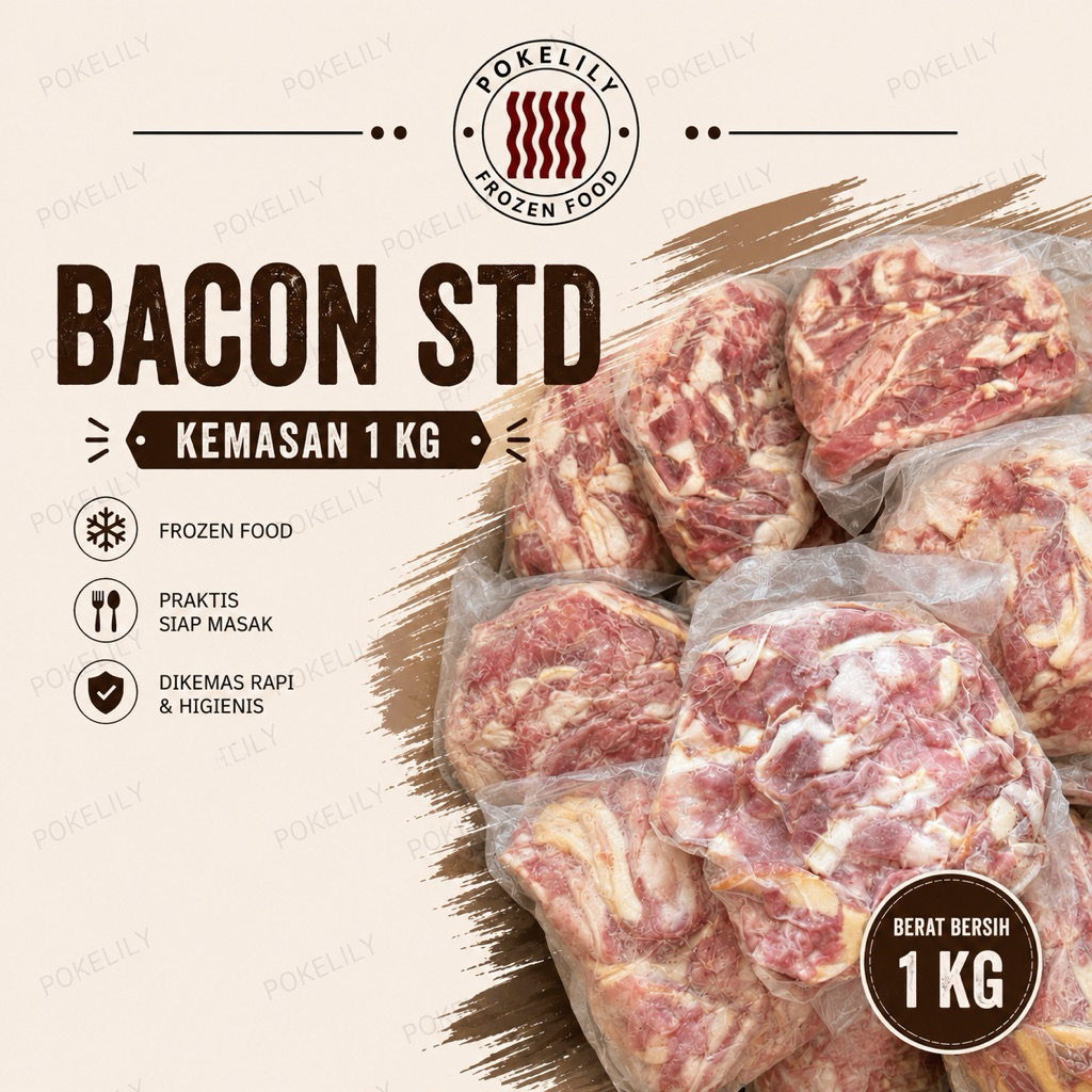 PORK BACON STD C 1 KG SMOKED PORK BAKON STANDARD 1 KG STREAKY DAGING ASAP BABI OFFCUT TETELAN FROZEN