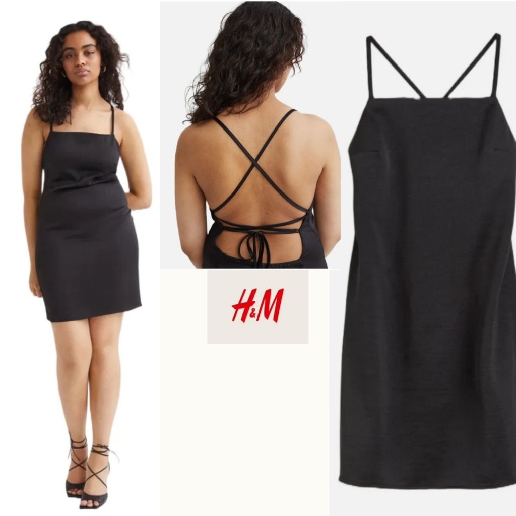 HM Slip dress  satin black/ gaun wanita
