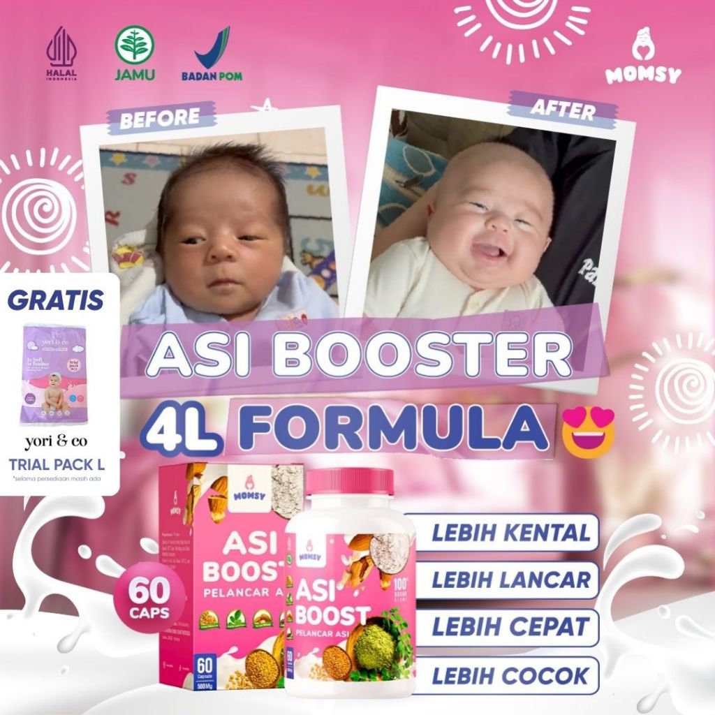 MOMSY Asi Booster 60 Caps Pelancar Asi BPOM Halal Natural Almond Moringa/Kelor Ikan Gabus Fenugreek 