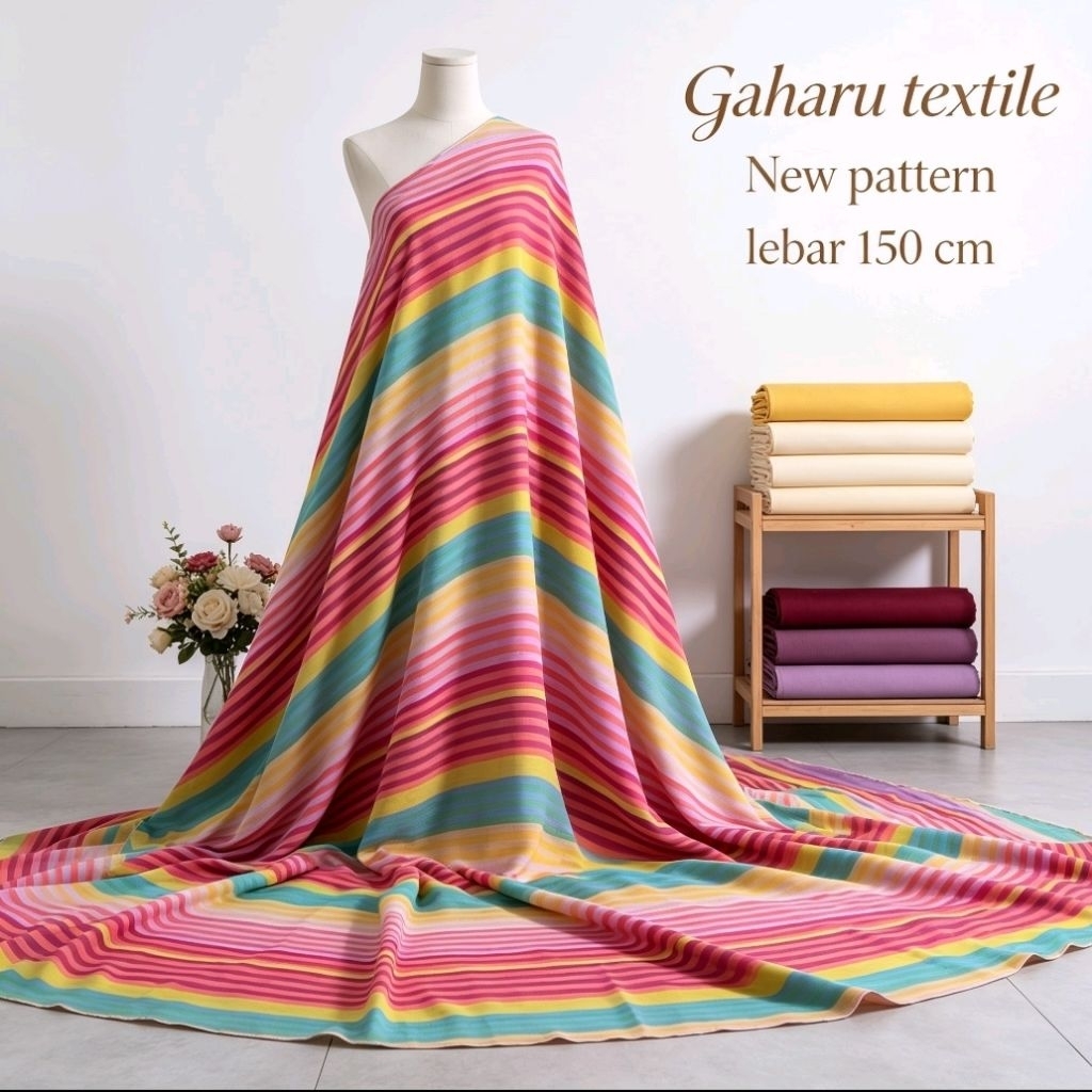 bahan sifon yoryu premium - sifon yoryu meteran - motif pelangi