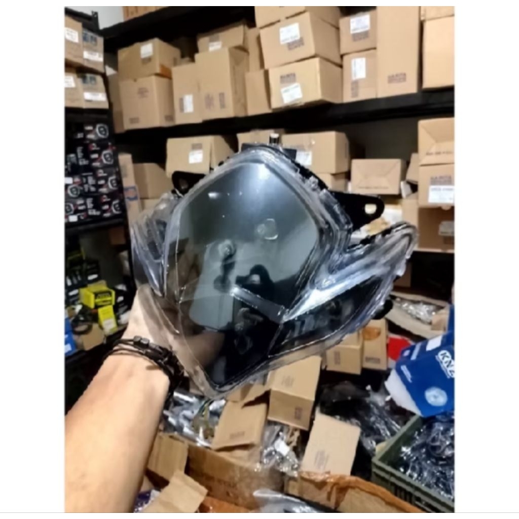Kedok Lampu Depan Satria Fu Barong Lama Tanpa Frame Custom Hitam Komplit Plus Mika