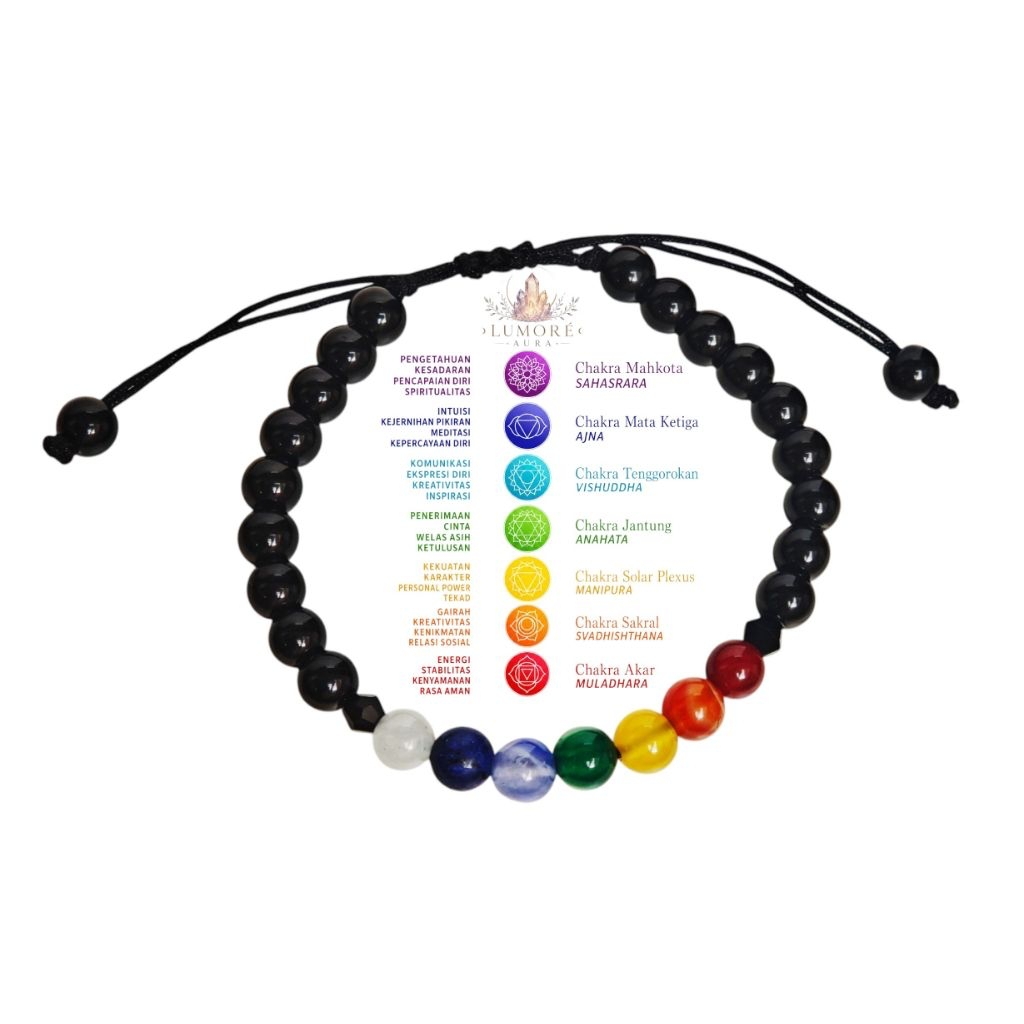 Gelang Batu Alam 7 cakra 6mm / 7 cakra bracelet / aksesoris wanita / gelang Tali serut / seven Cakra