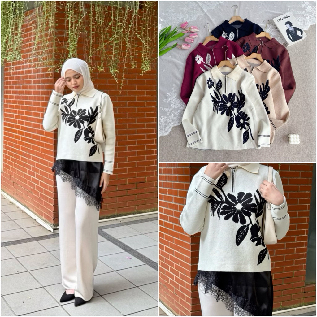 TATAOS BANGKOK MEETA BLOUSE BUNGA FLOWER KNIT RAJUT IMPORT