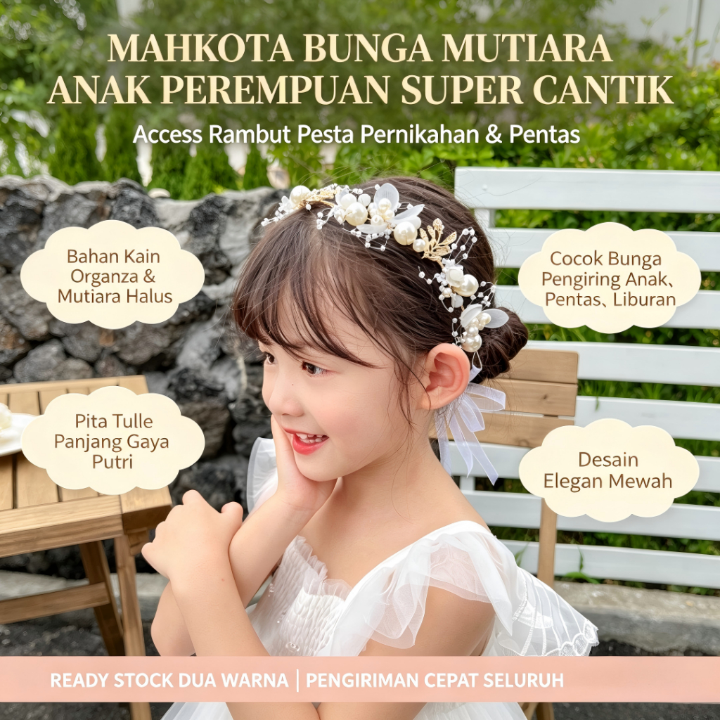 Pengiriman 24 Jam Mahkota Anak Perempuan Aksesoris Rambut Merah Hiasan Bunga untuk Pertunjukan Pesta