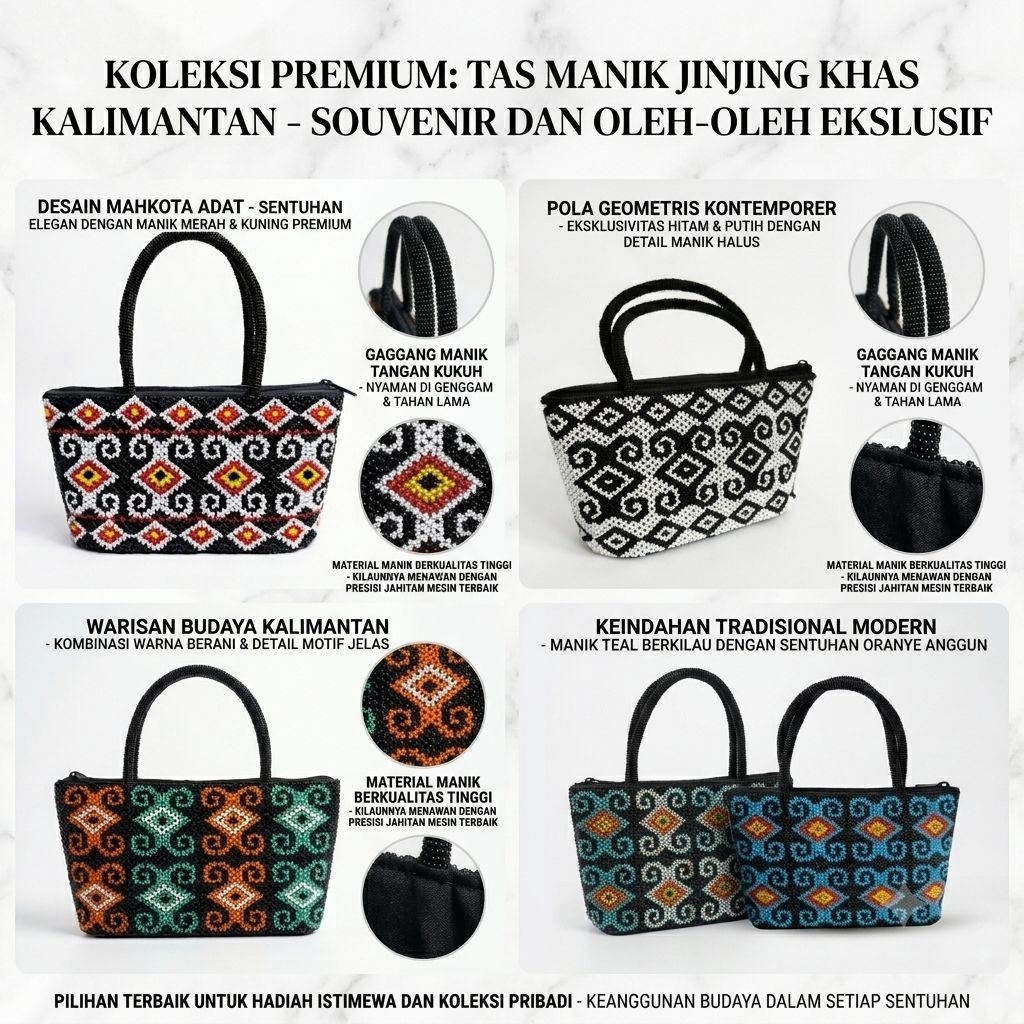 Tas Manik Kalimantan Jinjing Wanita Premium  Oleh Oleh Khas Kalimantan Souvenir Etnik Dayak Handmade