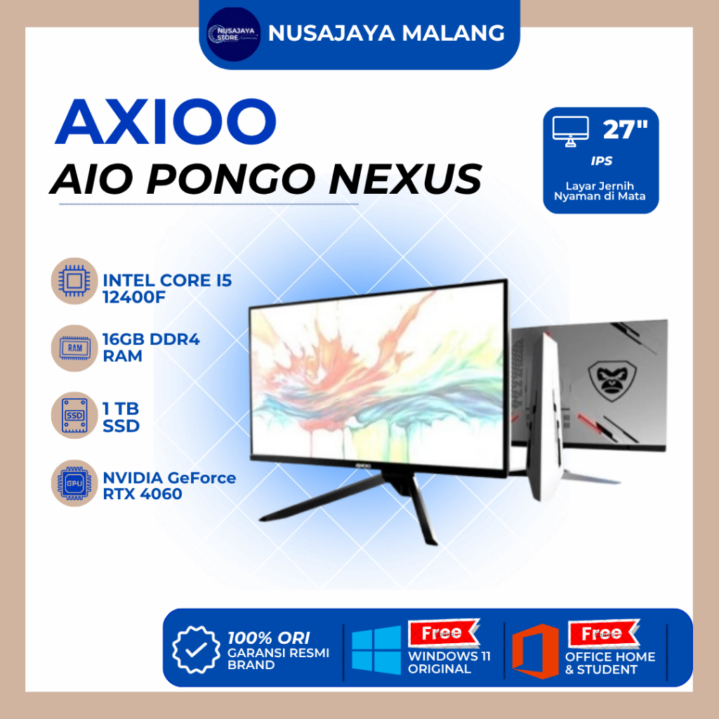 PC AIO AXIOO PONGO NEXUS Core i5 12400F 16GB 1TB SSD RTX4060 QHD IPS 27" W11