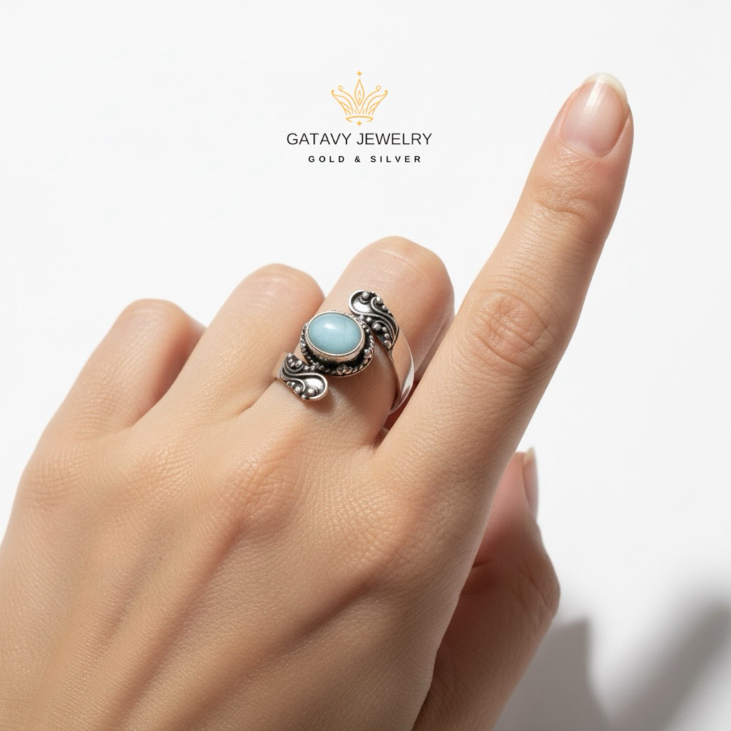 Cincin Perak 925 Dengan Permata Larimar | Ring Silver 925 With Larimar Stone | Gatavy Jewelry | GJR 