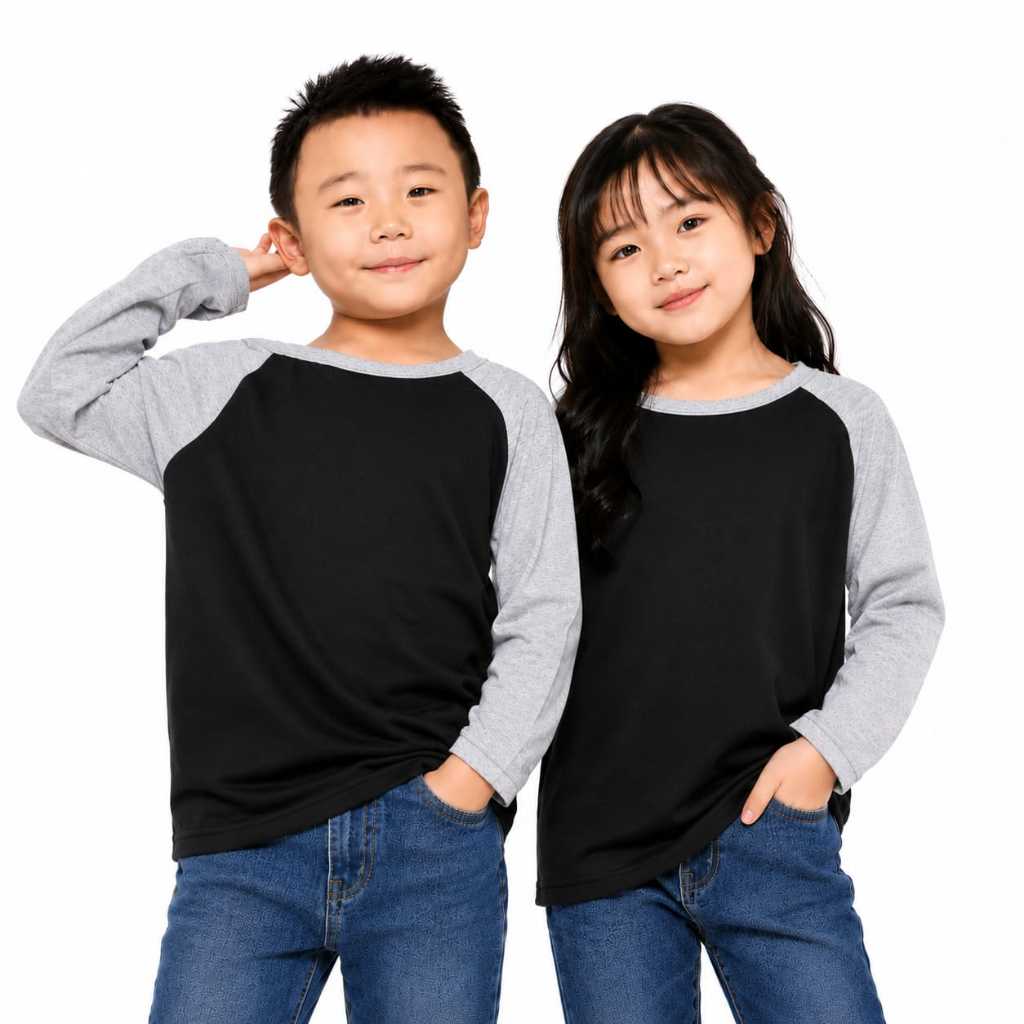 kaos raglan anak HITAM - raglan polos - kaos anak remaja - raglan anak ABG