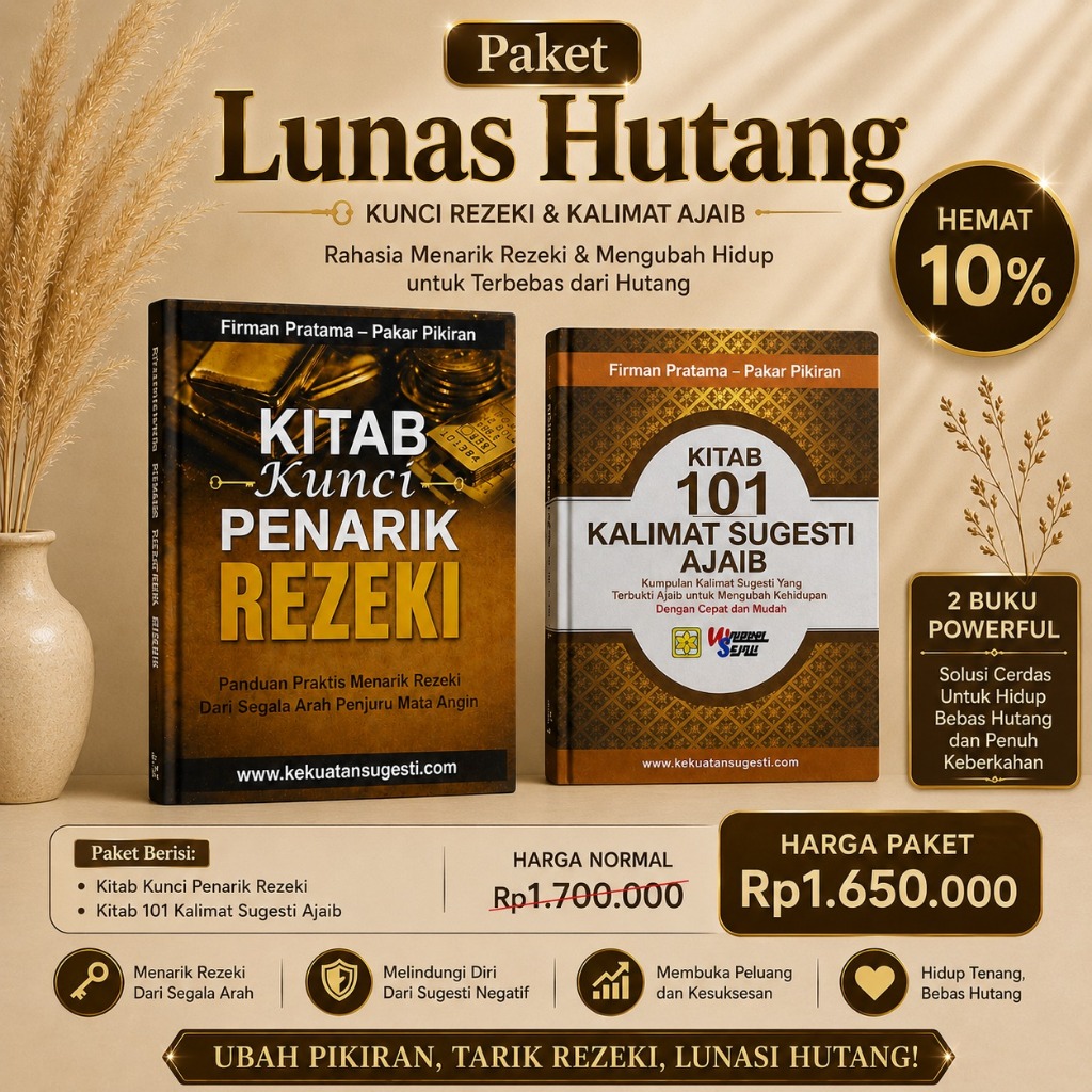 "Paket Lunas Hutang | Kitab Kunci Penarik Rezeki + 101 Kalimat Sugesti Ajaib | Buku Motivasi Rezeki 