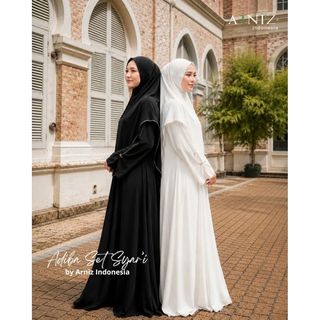Adiba Dress Set Khimar By Arniz Collection Khusus Hitam&putih
