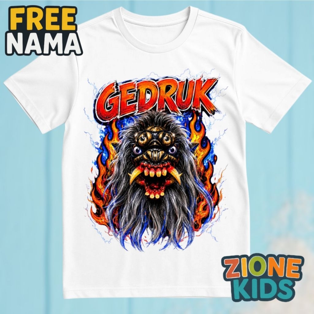 Kaos Anak Gedruk Bali Custom Nama | Baju Anak Karakter Gedruk Ogoh-Ogoh Bali Keren Laki-Laki Perempu