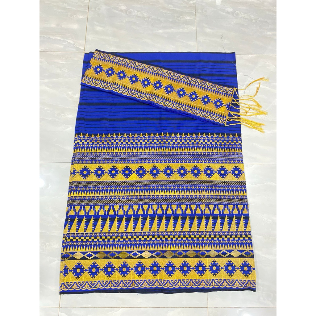 tapis bordir lampung tenun 3 tingkat motif tapi kapal biru
