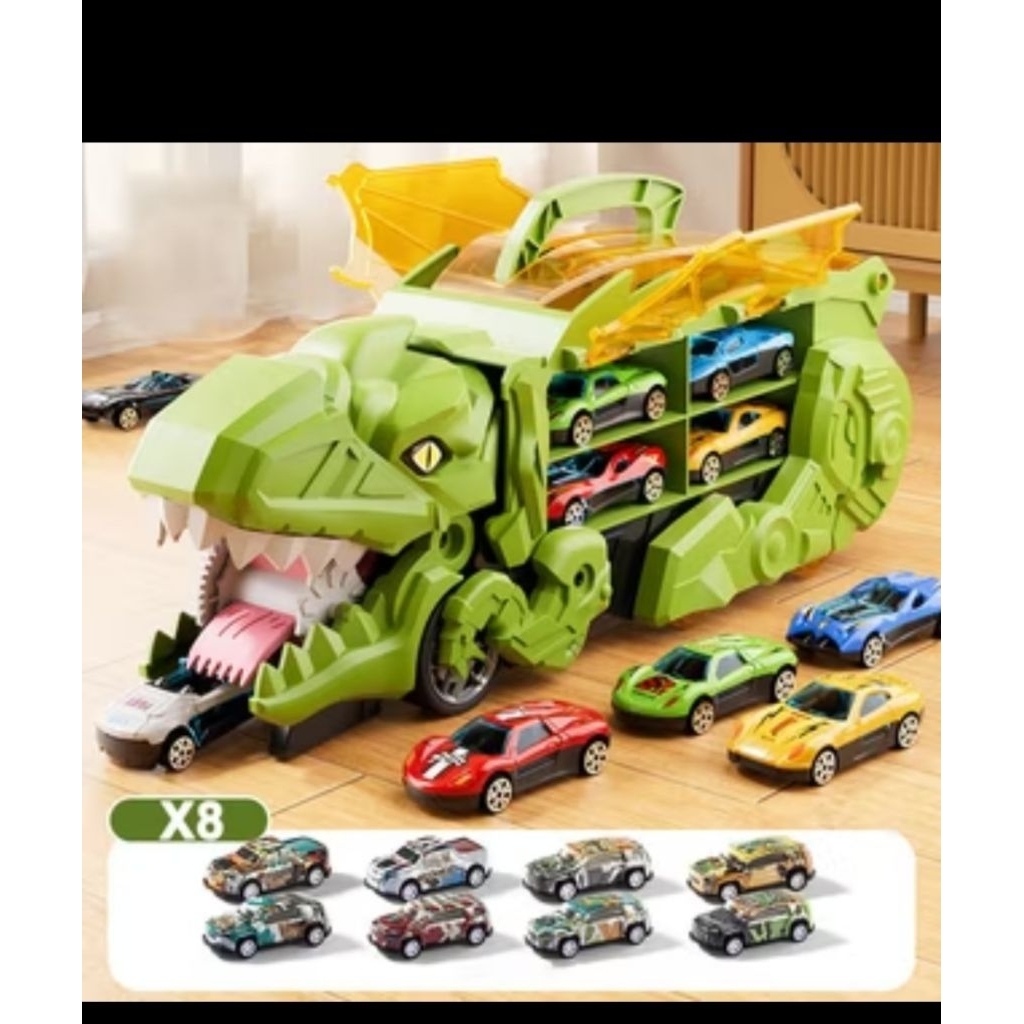 mainan mobilan  anak 1set truk dino dan mobil kecil