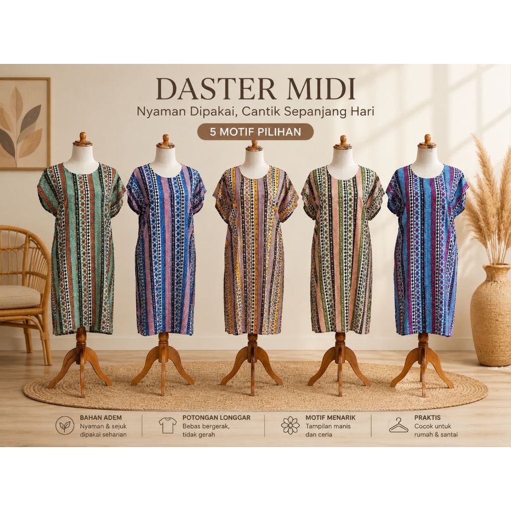 Daster MIDI Motif Garis Rayon Premium