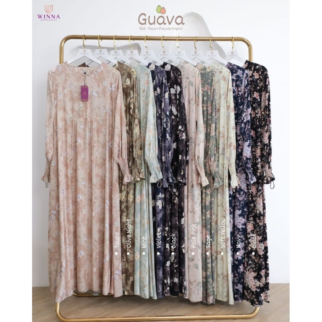 GUAVA GAMIS BY WINNA ORIGINAL TERBARU GAMIS RAYON VISCOSE MOTIF CANTIK MANSET KARET RING SMOKE UNIK 