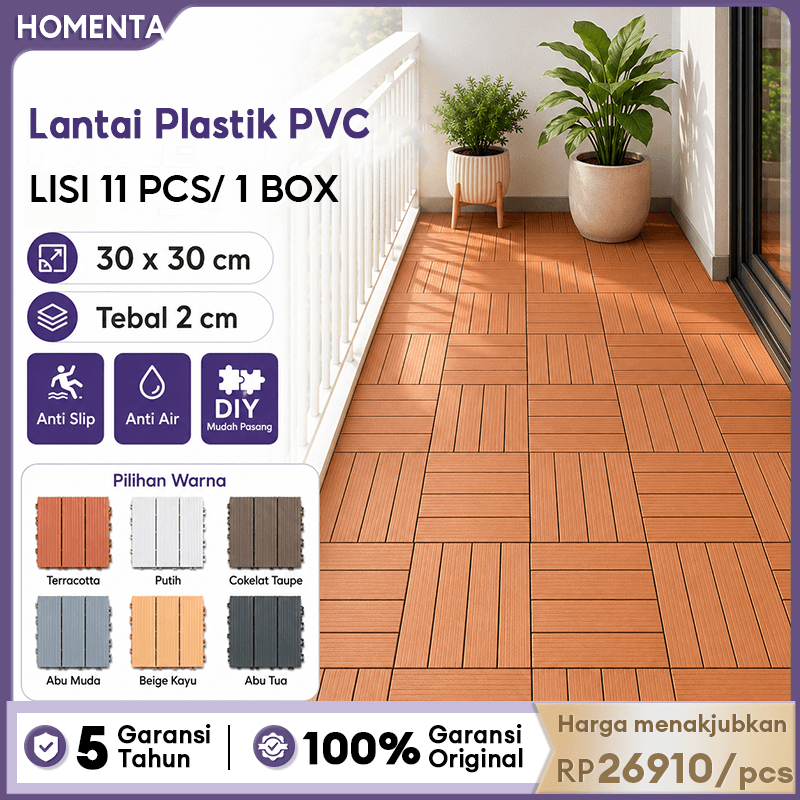 Homenta WPC Decking Tile PVC 1box=11pcs  Lantai Plastik Motif Kayu Outdoor Indoor Ubin Taman Balkon 