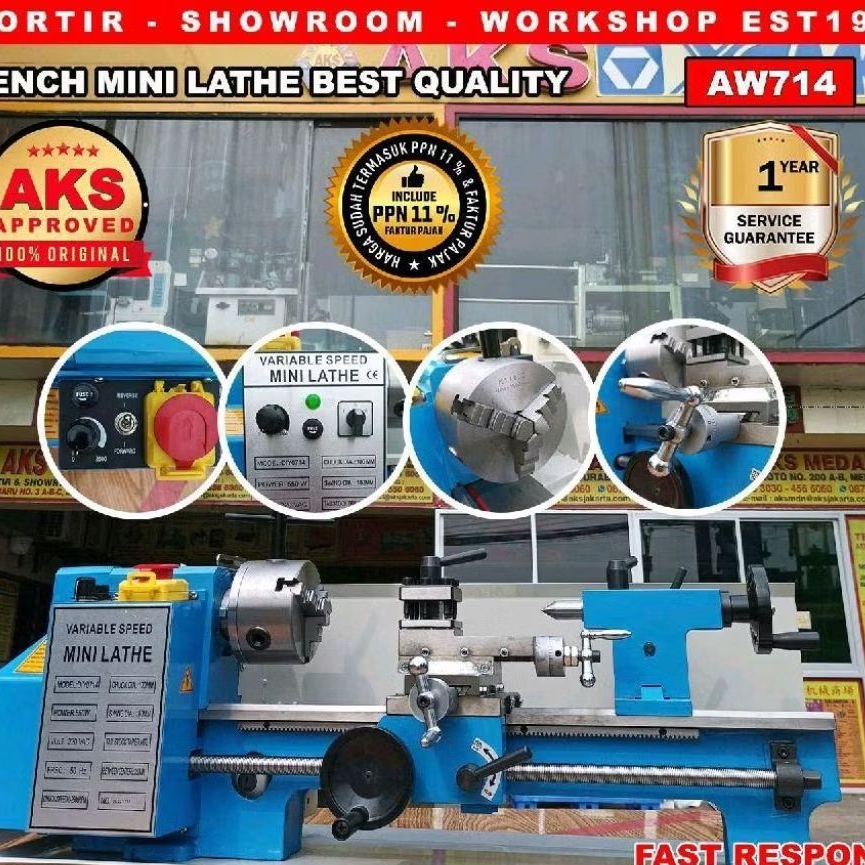 Mesin Bubut Mini Logam Lathe Metal Working / Bench Lathe 550W MURAH - AW714 | W/Digital AW714D..