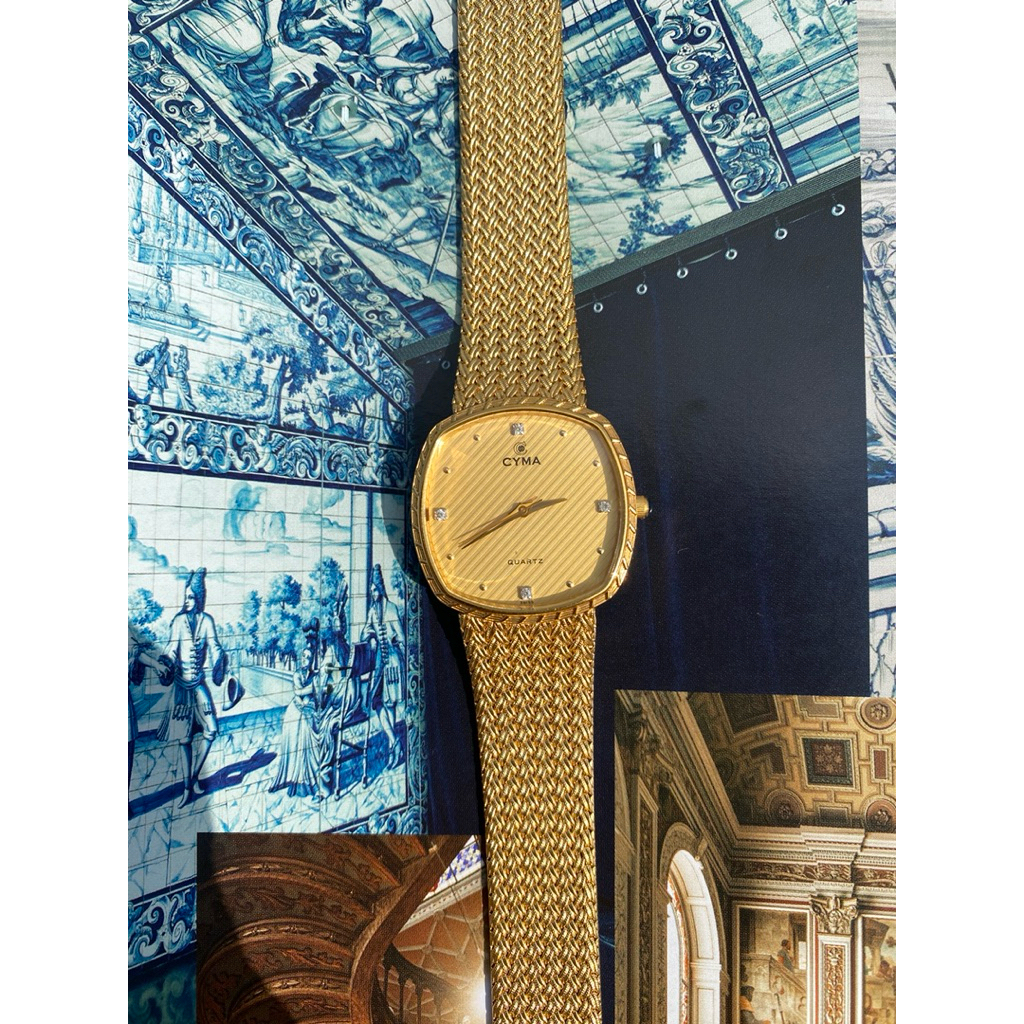 Jam Tangan Pria Vintage CYMA Le Locle Gold Diamond