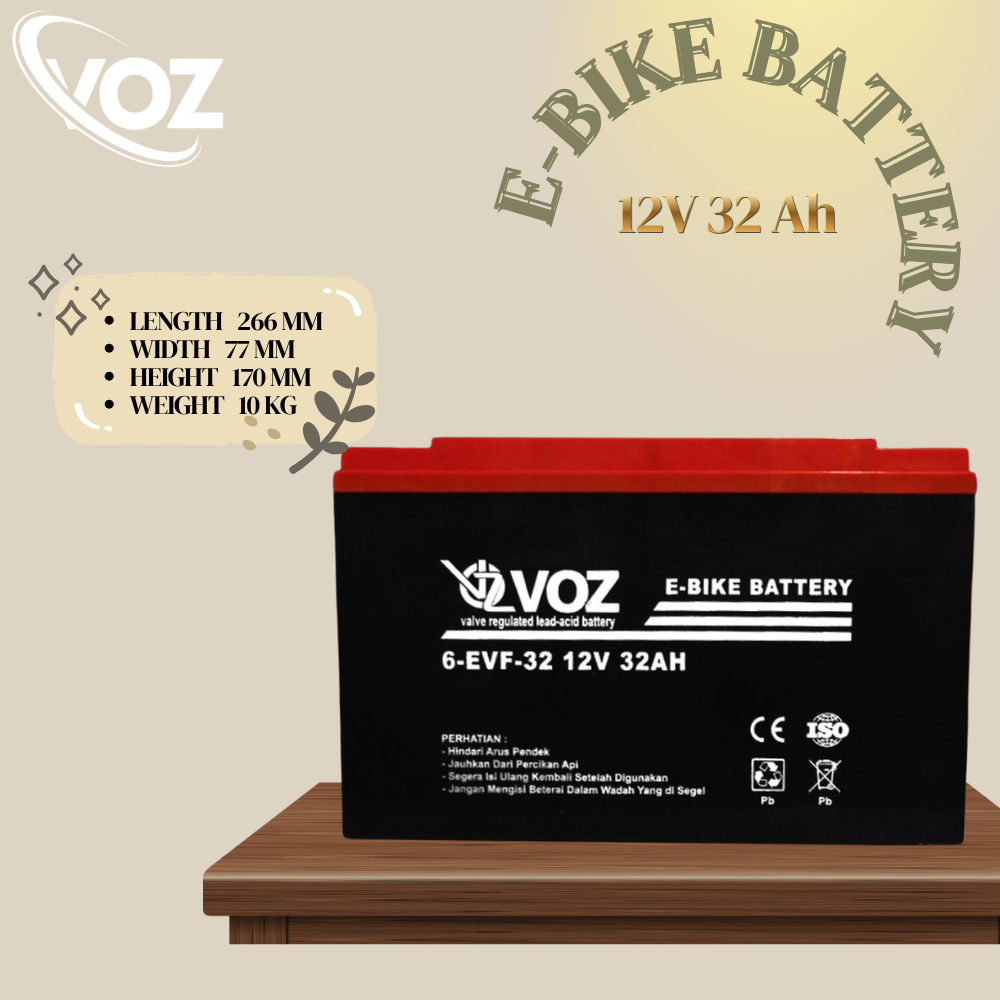 Voz Baterai Sepeda Listrik 12V 32 Ah | Voz E-Bike Baterai 12V 32 Ah