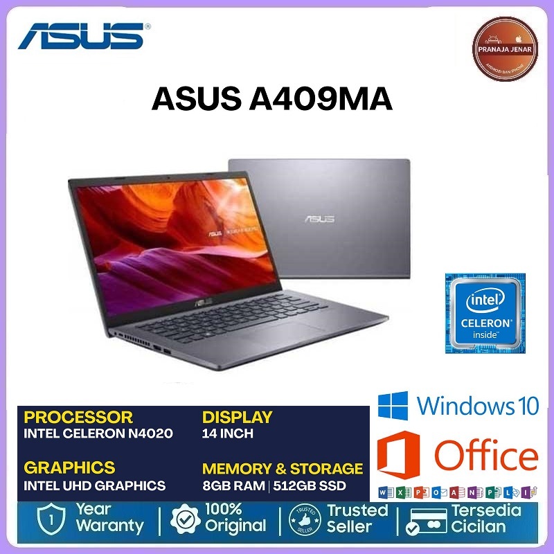 ASUS A409MA [INTEL CELERON N4020] 8GB RAM | 512GB SSD | 14 INCH - 4GB, 256GB SSD-Garansi 12 bulan