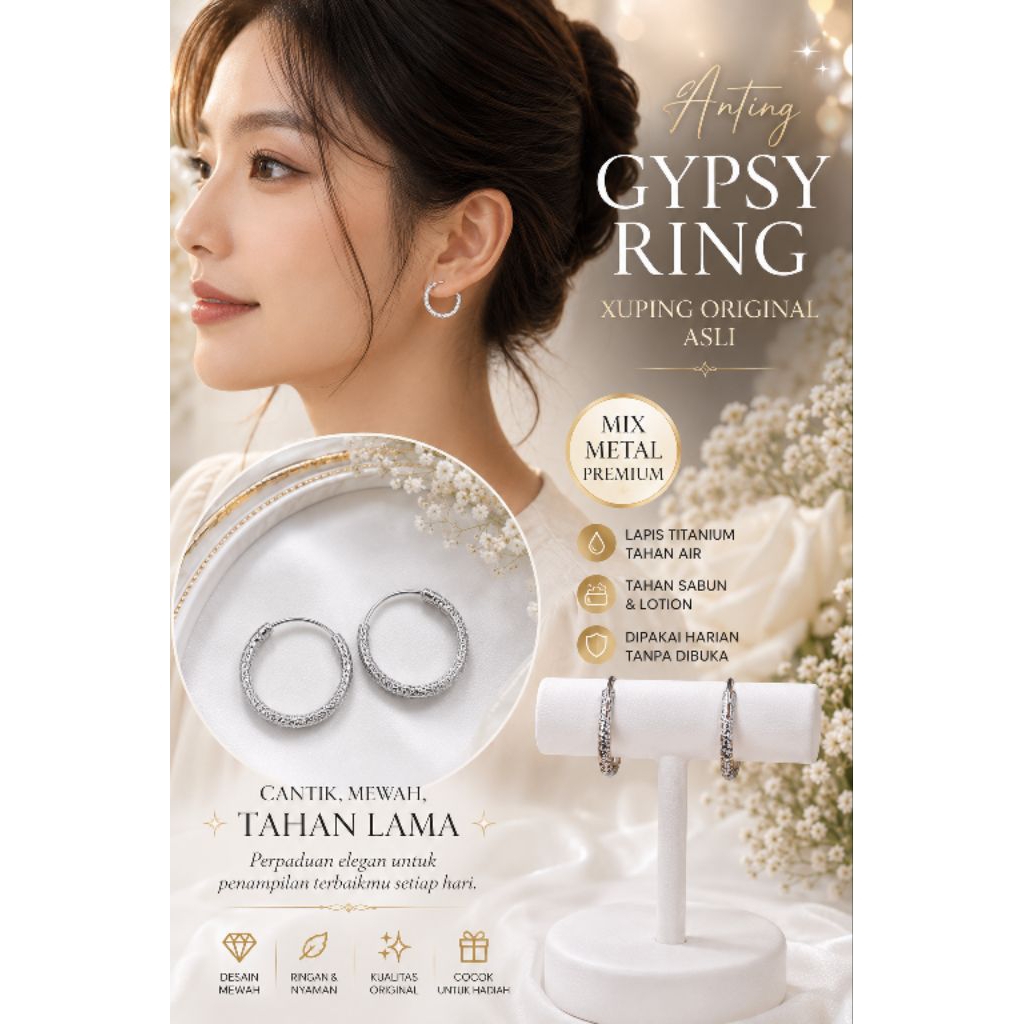 Anting Gypsy lapis titanium Xuping original asli anti karat non alergi