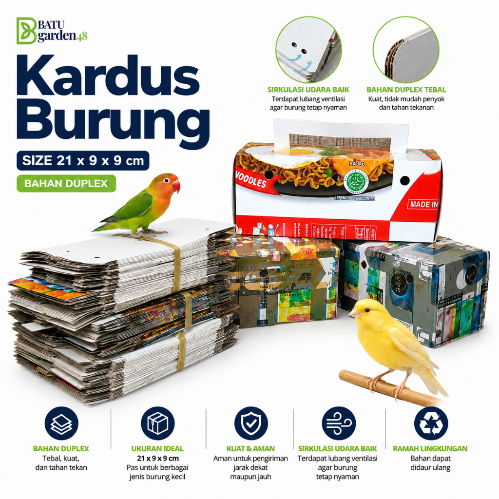 Kardus Burung 21x9x9 cm | Kotak Burung Lipat Isi 100 | Duplek Tebal | Box Pengiriman Burung