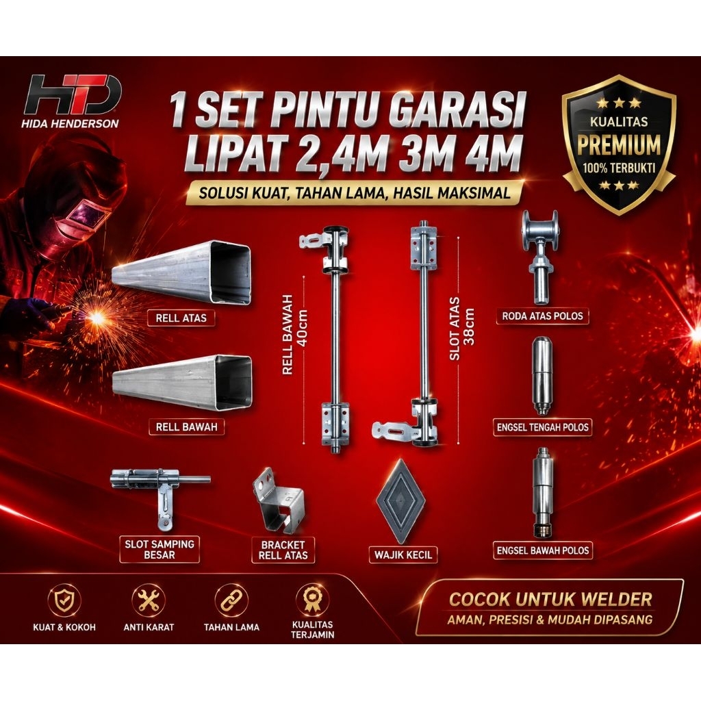 (PROMO)Set Pintu Garasi Lipat Lengkap |Set Rel untuk Garasi pintu besi Lipat