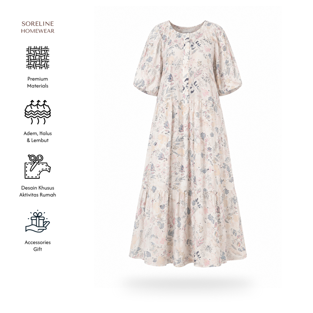 Soreline Short Dress - Daster 3/4 Salvinia - Daster Rayon Premium Pendek Rok Longgar dengan Kancing 