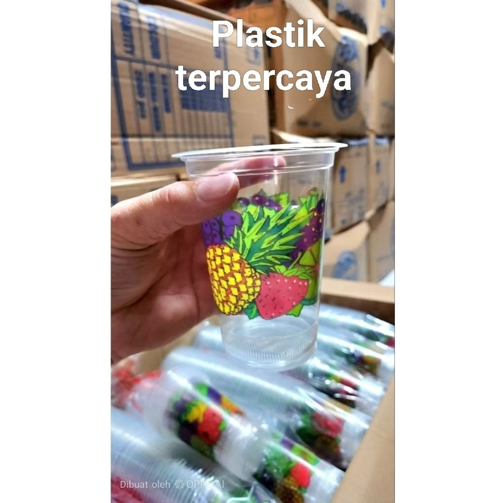 Gelas Cup Plastik Printing Buah 16oz Isi 50pcs / Gelas Cup Jus Juice Sablon Buah