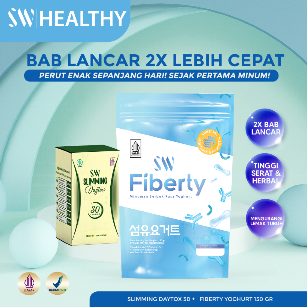 SW Sarwendah Fiberty Detox 150gr & SW Slimming Daytox 30 Penurun Berat Badan - Lancarkan Pencernaan