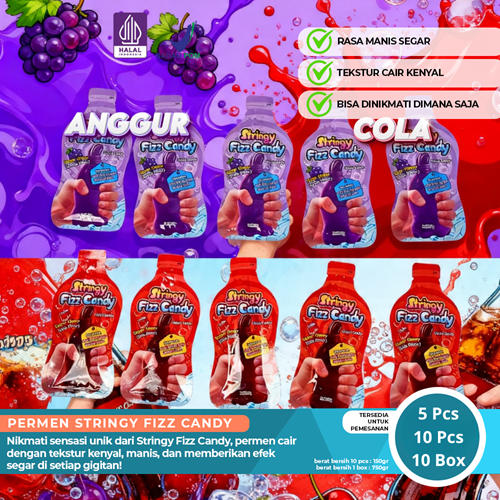 1 Box Squizzy Liquid Candy Stringy Fizz Candy - Permen Serat Elastis Sensasi Nikmati Ledakan Rasa Bu