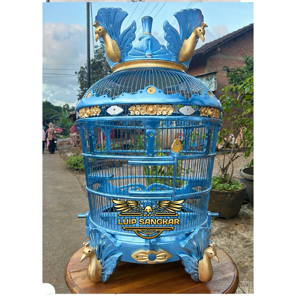 sangkar burung perkutut jemur kayu jati mahkota merak
