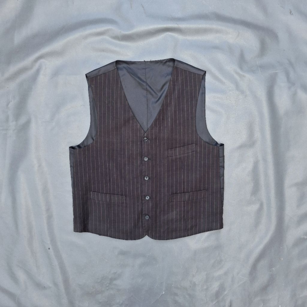 RL137/ rompi jas jumbo warna coklat garis bahan wool/vest coklat pria super jumbo size XXL/rompi jas