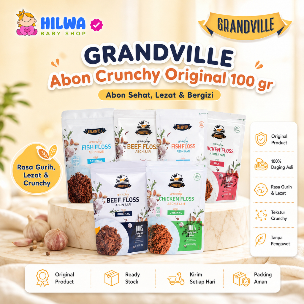 Grandville Abon Crunchy - Abon Cipung | Ayam Ori & Spicy - Ikan Ori & Spicy - Sapi Ori & Spicy BPOM
