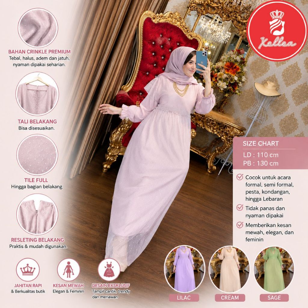 Dress Wanita Formal Semi Formal Raya RGB Tile Maxi Dress Crinkle Dress Pesta Elegan Kekinian - XELLE